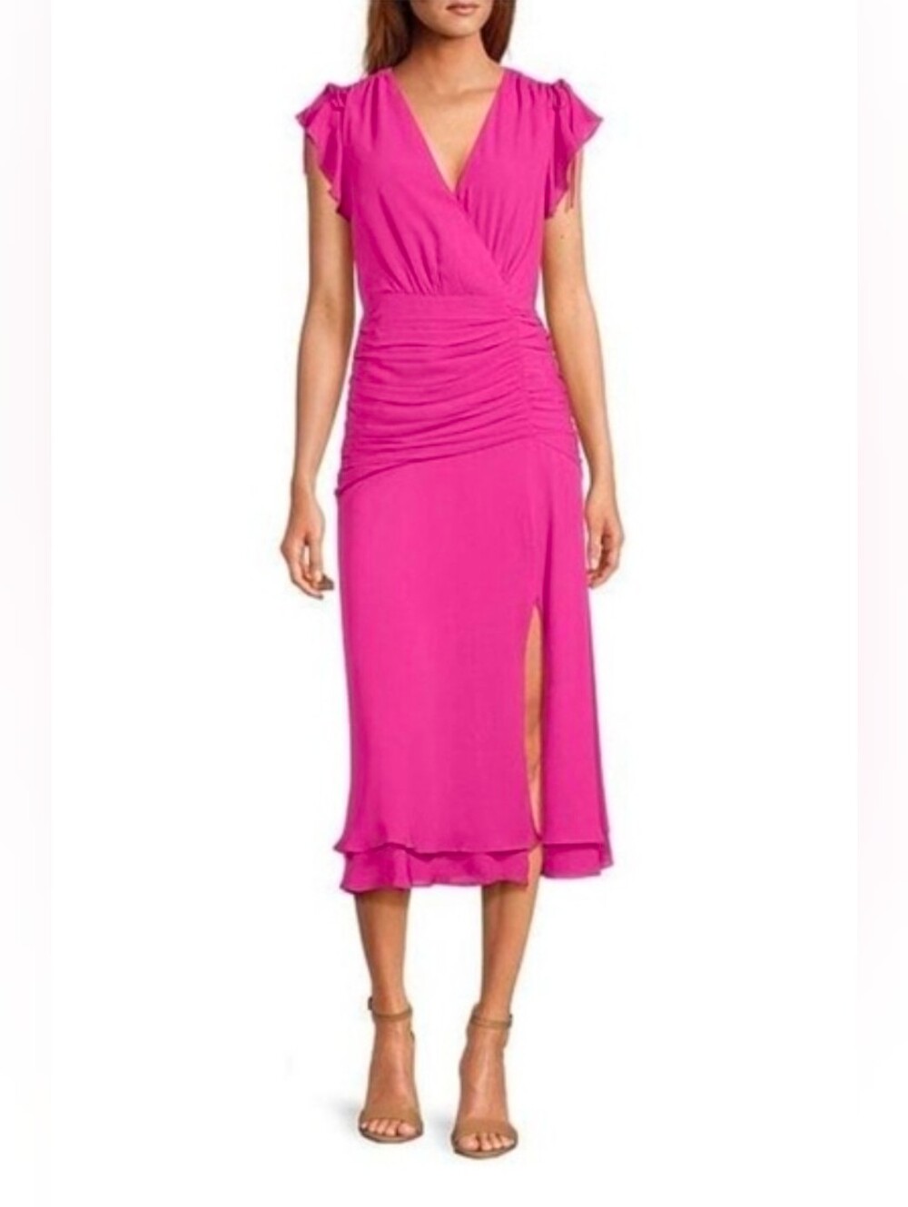 NWT Adelyn Rae Chole Flutter Sleeve Ruched Dress size XS